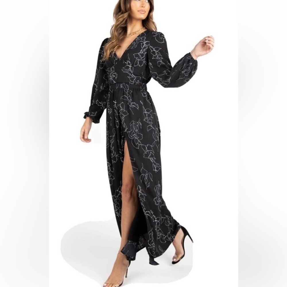 Kittenish Napa Black Floral High Slit Maxi Dress